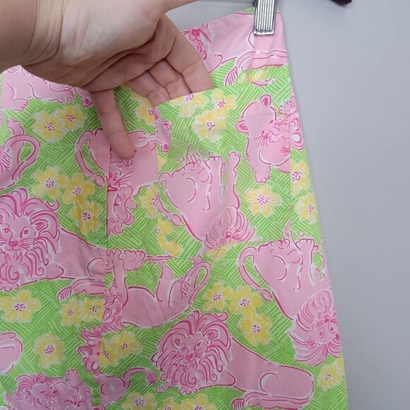 Vintage Lilly Pulitzer mini skirt lion  print lime green and yellow, pink Size 2 - Picture 6 of 7